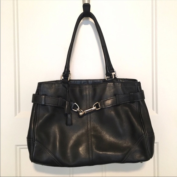 Coach Black Leather Tote - Picture 1 of 8